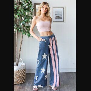 Oli & Hali Blue and Pink Flare Jeans